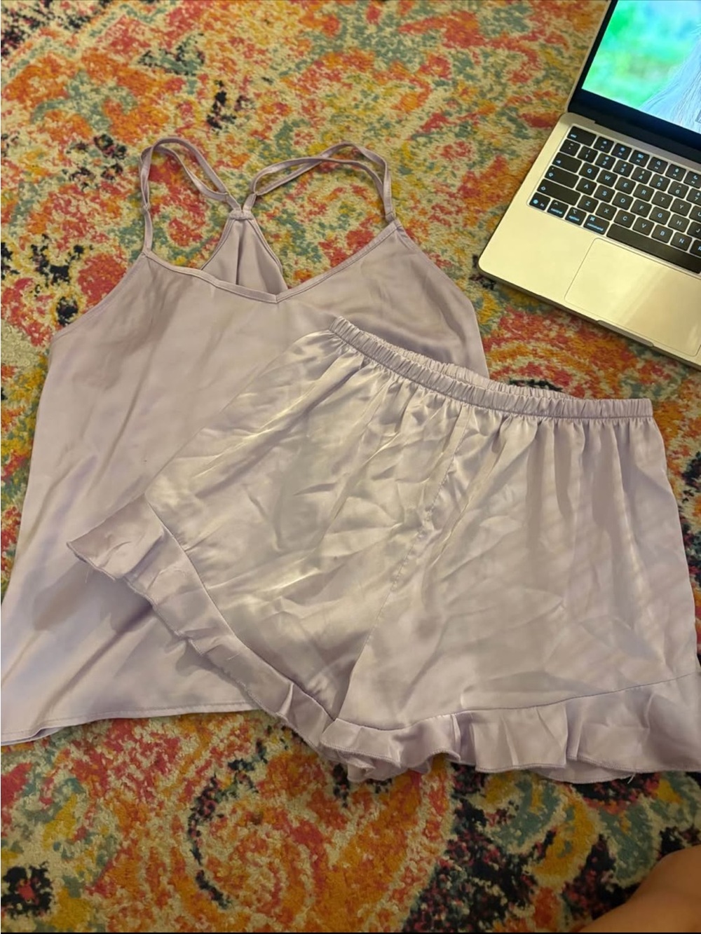 Women’s Satin Cami & Short Sleep Set in Light Lavender